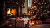 Fototapeta Nowy Jork - fireplace with christmas decorations