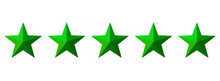 Five Green Stars With A 3D Effect On A Transparent Background – Design Of Five Stars That Can Represent A Rating, Ranking Or Classification