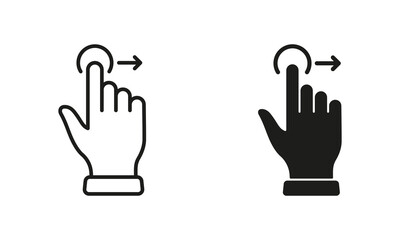 Fototapete - Drag Right, Hand Finger Gesture Swipe Line and Silhouette Icon Set. Pinch Screen, Rotate on Screen Pictogram. Gesture Slide Right Symbol Collection on White Background. Isolated Vector Illustration