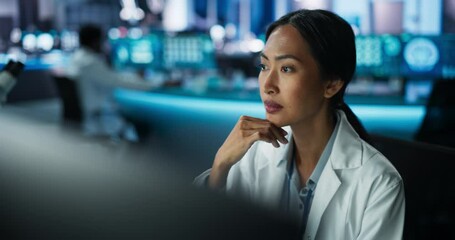Aufkleber - Portrait of Asian Female Doctor Using Desktop Computer In Modern Hospital Medical Research Laboratory. Professional Practitioner Checking Test Results Of Patients, Drugs Prescription, Symptoms History