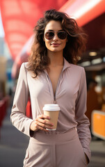 Sticker - young woman holding coffee glass