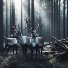 Reindeer In The Forest Animal Background For Social Media