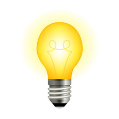 Poster - A light bulb with rays shines. Energy and symbol of idea. Decoration for cards, patches, clothing prints, badges, posters. Light effect. Creative business innovation idea. Vector illustration