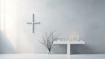 Wall Mural - cross on the white wall, religious holiday concept