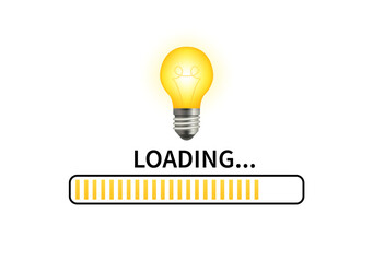 Poster - Idea loading in flat style. Light bulb vector illustration on isolated background. Loading bar think sign business concept. Big idea, innovation and creativity. Vector illustration