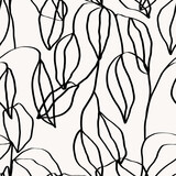 Fototapeta Młodzieżowe - Hand drawn botanical seamless pattern set. Trendy ink  line art wallpaper. Modern design for paper, cover, fabric, interior decor.