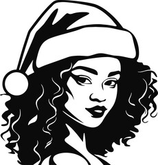 Wall Mural - Afro-American in Santa hat, Santa hat , Black Santa, Merry Christmas clipart, Santa girl, Christmas print