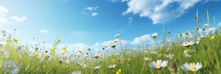 Wall Mural - Wild flower field in wild with variable colors in Spring. Spring seasonal concept.