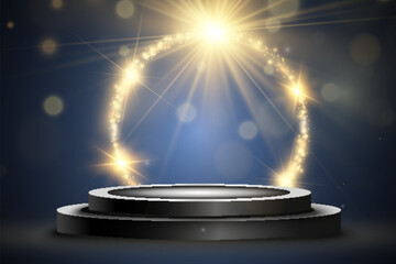 Wall Mural - podium, pedestal or platform, illuminated by spotlights in the background. vector illustration. brig