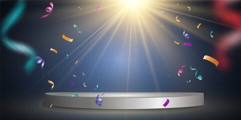 Wall Mural - podium, pedestal or platform, illuminated by spotlights in the background. vector illustration. brig