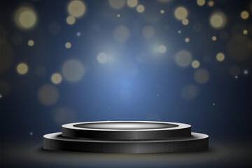 Wall Mural - podium, pedestal or platform, illuminated by spotlights in the background. vector illustration. brig