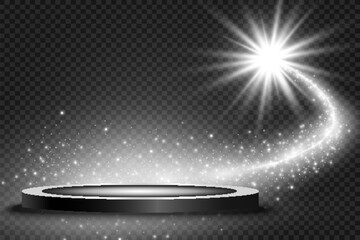 Wall Mural - podium, pedestal or platform, illuminated by spotlights in the background. vector illustration. brig