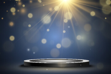 Wall Mural - podium, pedestal or platform, illuminated by spotlights in the background. vector illustration. brig