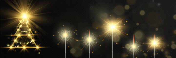 Aufkleber - Magical light. Sparkler. Candle sparkling on the background. Realistic vector light effect. Winter, seasonal christmas decoration illustration.	

