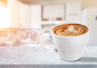 Canvas Print - Hot tasty latte coffee in a ceramic cup