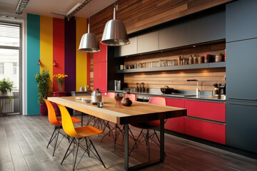 Wall Mural - Colourful modern cozy kitchen interior