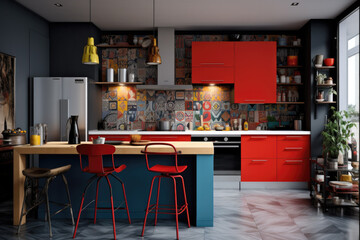 Wall Mural - Colourful modern cozy kitchen interior