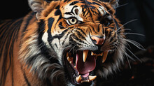 Portrait Of A Roaring Tiger. Generative AI