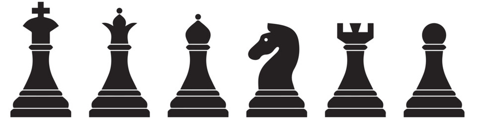 Chess silhouettes. Chess vector icons. Flat back chess icons. Chess pieces. EPS 10