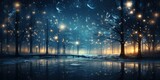 Fototapeta Londyn - Abstract Winter Dream: A blurred background, as if the dreams of a winter nap, with tree silhouettes and twinkling blurred light, creating a magical Christmas atmosphere.