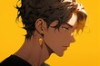 © Маргарита Вайс - closeup anime portrait of a handsome guy in profile on a yellow background