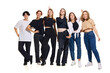 © master1305 - Group of young beautiful people, teenagers dressed trendy casual outfit against white studio background. Concept of beauty, youth, emotions, fashion, style, modelling. Copy space for ad, text.