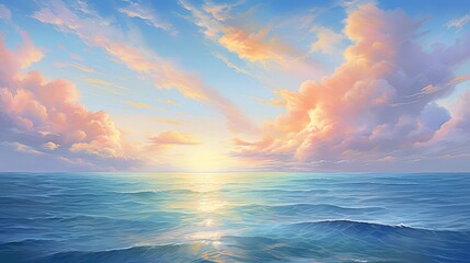 Poster - horizon blue sunset summer landscape illustration nature sunbackground, sunrise sunlight, travel sunny horizon blue sunset summer landscape