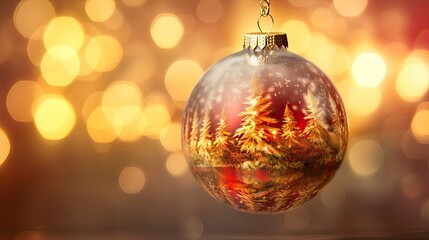 Sticker - golden christmas ball, golden bokeh lights in background