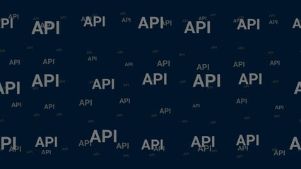 Poster - Api symbols float horizontally from left to right. Parallax fly effect. Floating symbols are located randomly. Seamless looped 4k animation on dark blue background