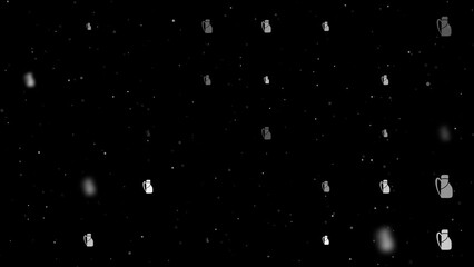 Poster - Template animation of evenly spaced travel backpack symbols of different sizes and opacity. Animation of transparency and size. Seamless looped 4k animation on black background with stars