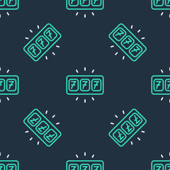 Poster - line slot machine with lucky sevens jackpot icon isolated seamless pattern on black background. vect