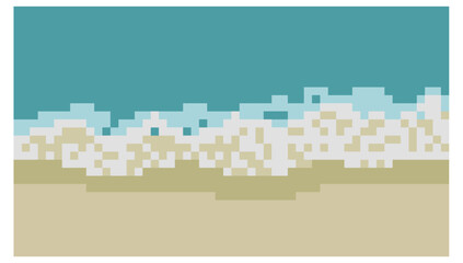 landscape. 8bit arcade seascape vector background or 16 bit console sea sunset backdrop  Indie pixel game tropical nature screen wallpaper, 8 bit pixel art, 