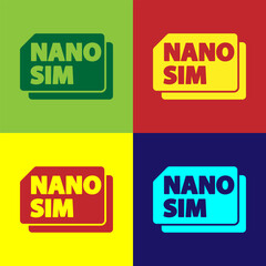 Wall Mural - Pop art Nano Sim Card icon isolated on color background. Mobile and wireless communication technologies. Network chip electronic connection. Vector