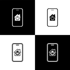 Poster - set mobile phone with smart home icon isolated on black and white background. remote control. vector