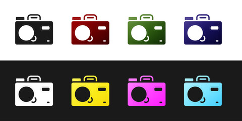 Poster - Set Photo camera icon isolated on black and white background. Foto camera. Digital photography. Vector