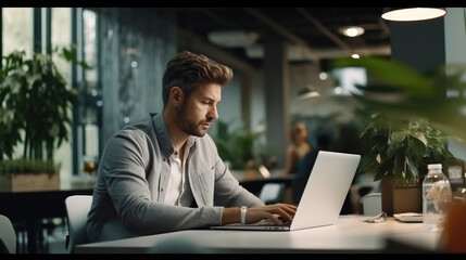 Wall Mural - Modern Office Businessman Working on Computer. Portrait of Successful Latin IT Software Engineer Working on a Laptop at his Desk. Diverse Workplace with Professionals.