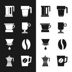 Poster - Set Irish coffee, V60 maker, Electric kettle, Coffee cup, beans, and moca pot icon. Vector