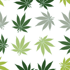 Wall Mural - Cannabis green leaves illustration seamless texture pattern. Marijuana leaf background design template art blank.