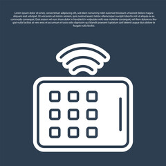 Poster - Blue line Wireless tablet icon isolated on blue background. Internet of things concept with wireless connection. Vector