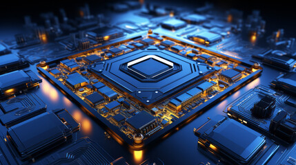 Poster - Closeup hardware background of motherboard. Circuit cpu microchip digital processor. Concept of technology. Ai generative illustration