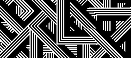 Abstract seamless pattern with black white striped lines