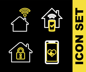 Poster - set line smart home remote control system, mobile with wi-fi wireless, house under protection and ic