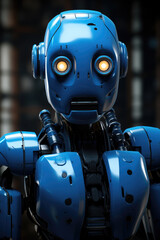 Poster - Portrait of blue cyborg robot with glowing eyes