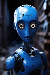 Poster - Portrait of blue cyborg robot with glowing eyes