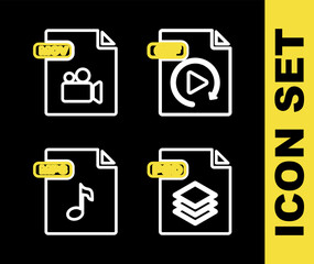 Poster - Set line GIF file document, PSD, MP3 and MOV icon. Vector