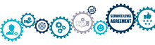 Service Level Agreement(SLA) Banner Vector Illustration With The Icons Of Service Performance, Customer In Process, Uncertainty, Tracking On White Background