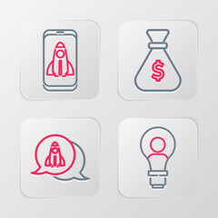 Poster - set line head with lamp bulb, startup project concept, money bag and icon. vector