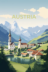 Austria vintage travel poster. How AI sees vacation in this country.