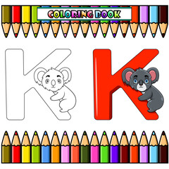 Canvas Print - Illustration of K letter for Koala for coloring book