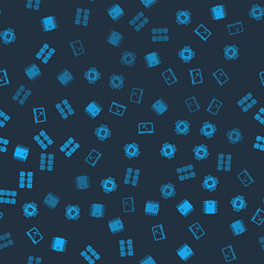 Poster - Set Cryptocurrency wallet, CPU mining farm, Mining with laptop and pickaxe and on seamless pattern. Vector